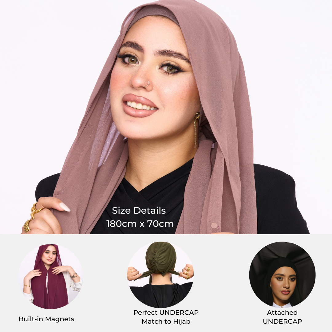Instant Chiffon Hijab 3-in-1 with Built-in Magnets - Pink