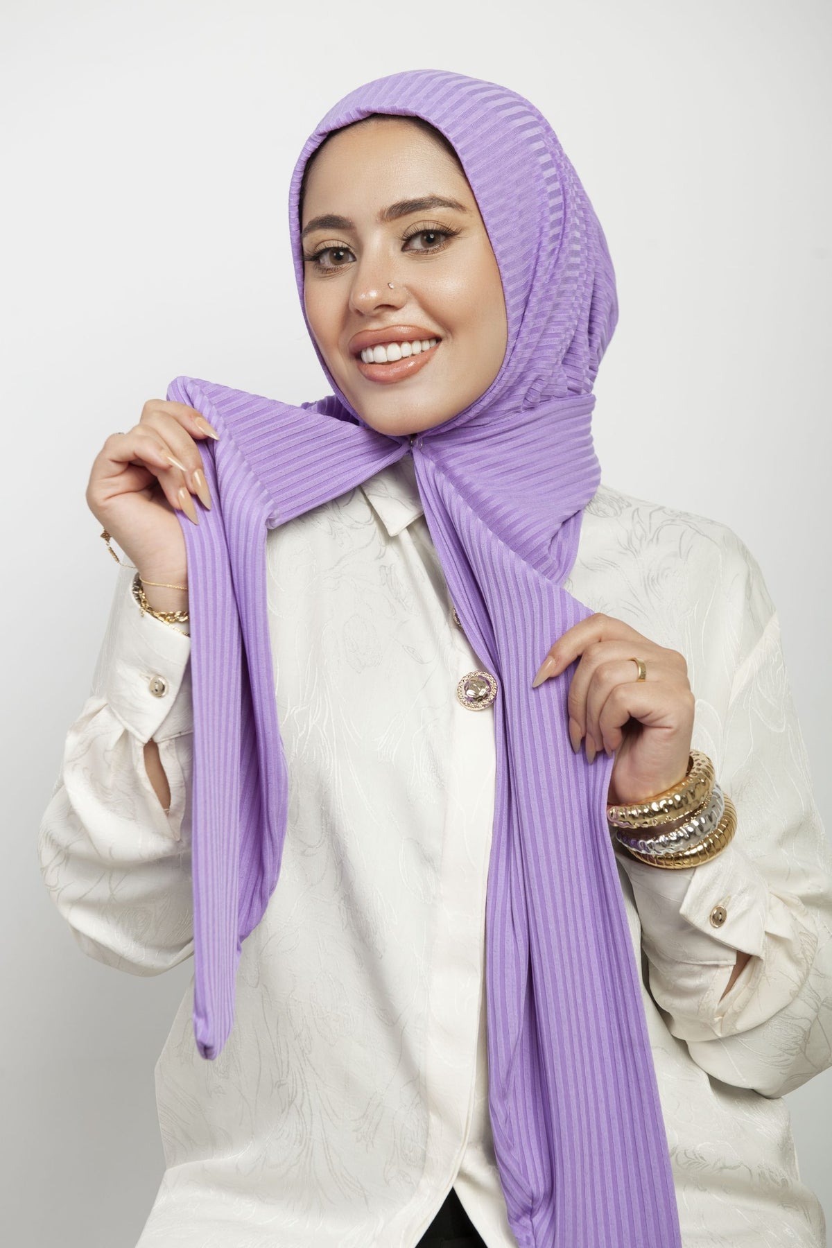 Hijab Ribbed with Pin - Lavendar