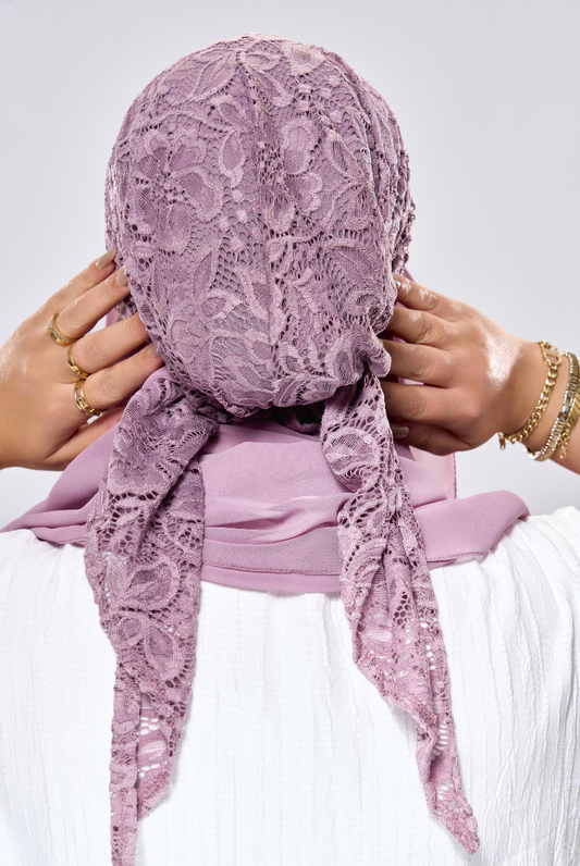 Lace Chiffon with Magnet Hijab - Mauve