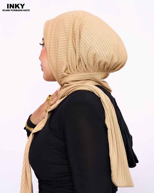 Hijab Ribbed with Pin - Beige