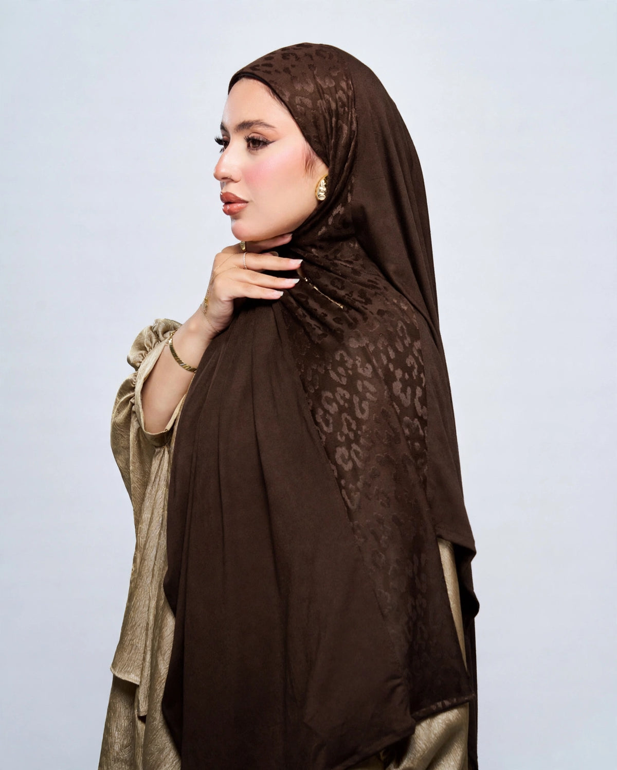Pre-Sewn Jersey Leopard Hijab - Chocolate Brown