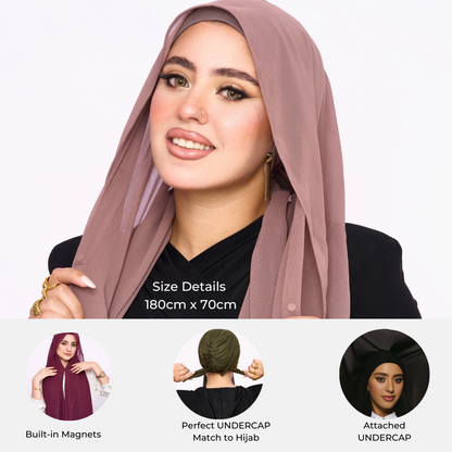 Instant Chiffon Hijab 3-in-1 with Built-in Magnets - Pink