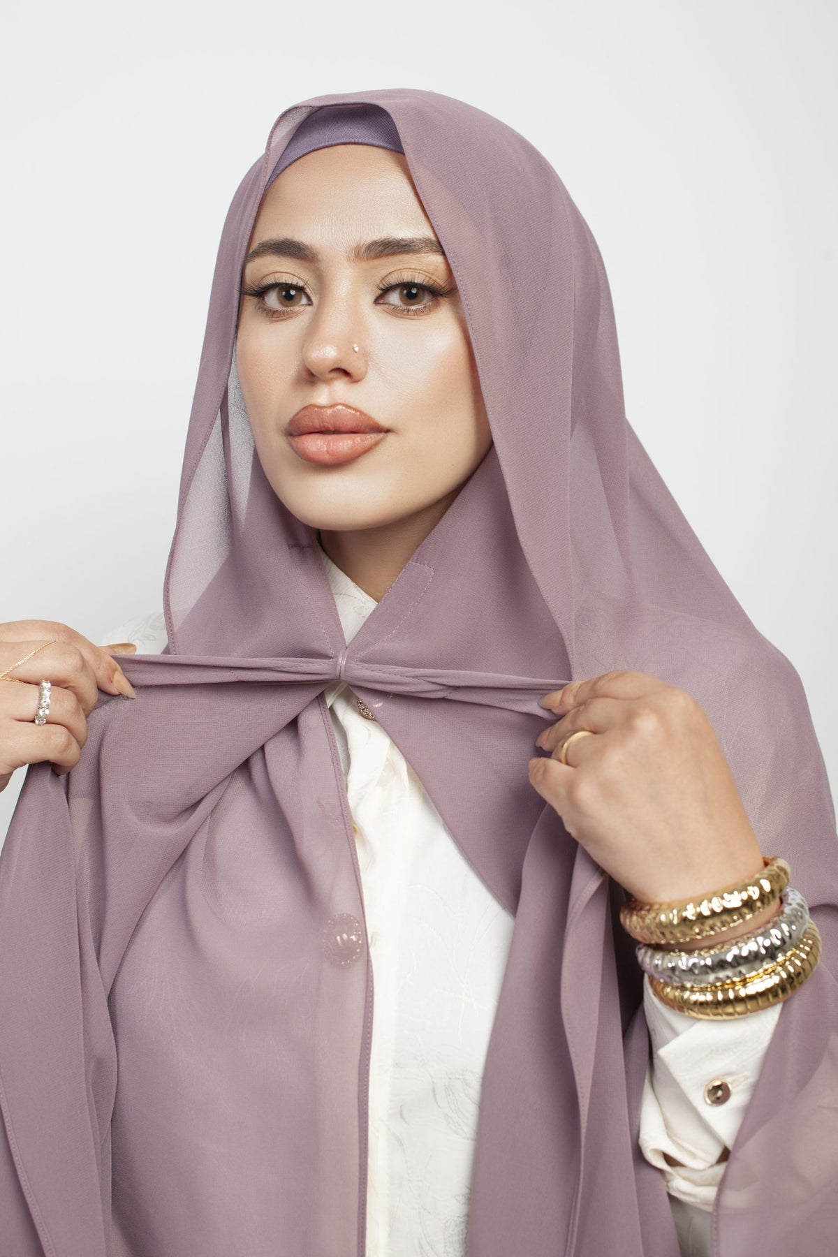 Instant Chiffon Hijab 3-in-1 with Built-in Magnets - Mauve