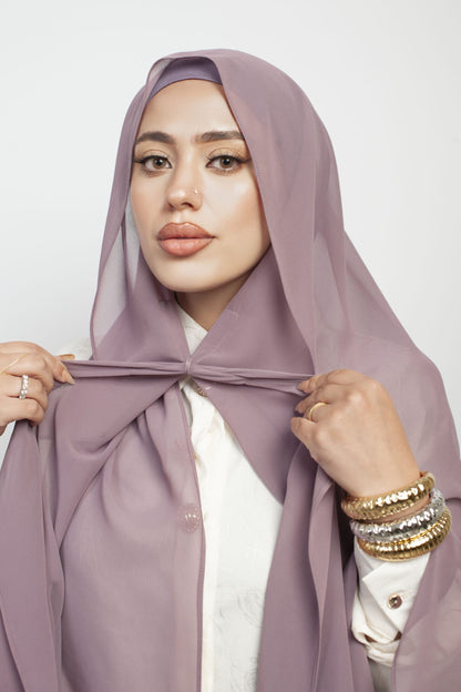 Instant Chiffon Hijab 3-in-1 with Built-in Magnets - Mauve