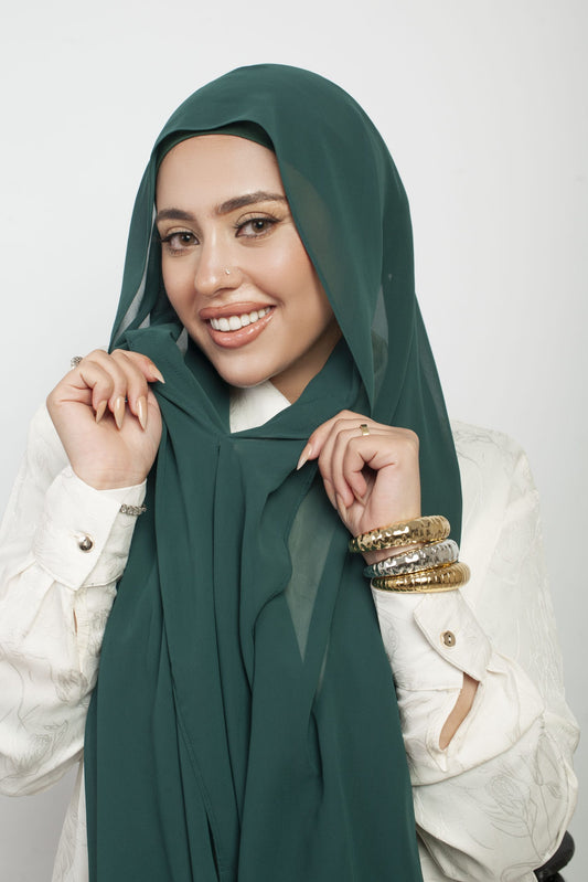 Instant Chiffon Hijab 3-in-1 with Built-in Magnets - Emerald