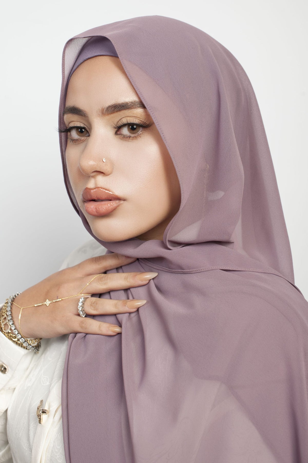 Instant Chiffon Hijab 3-in-1 with Built-in Magnets - Mauve