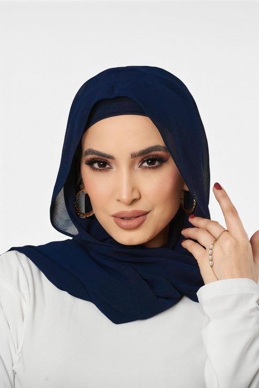 Instant Chiffon Hijab 3-in-1 with Built-in Magnets - Navy Blue