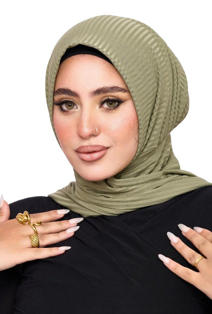 Hijab Ribbed with Pin - Green
