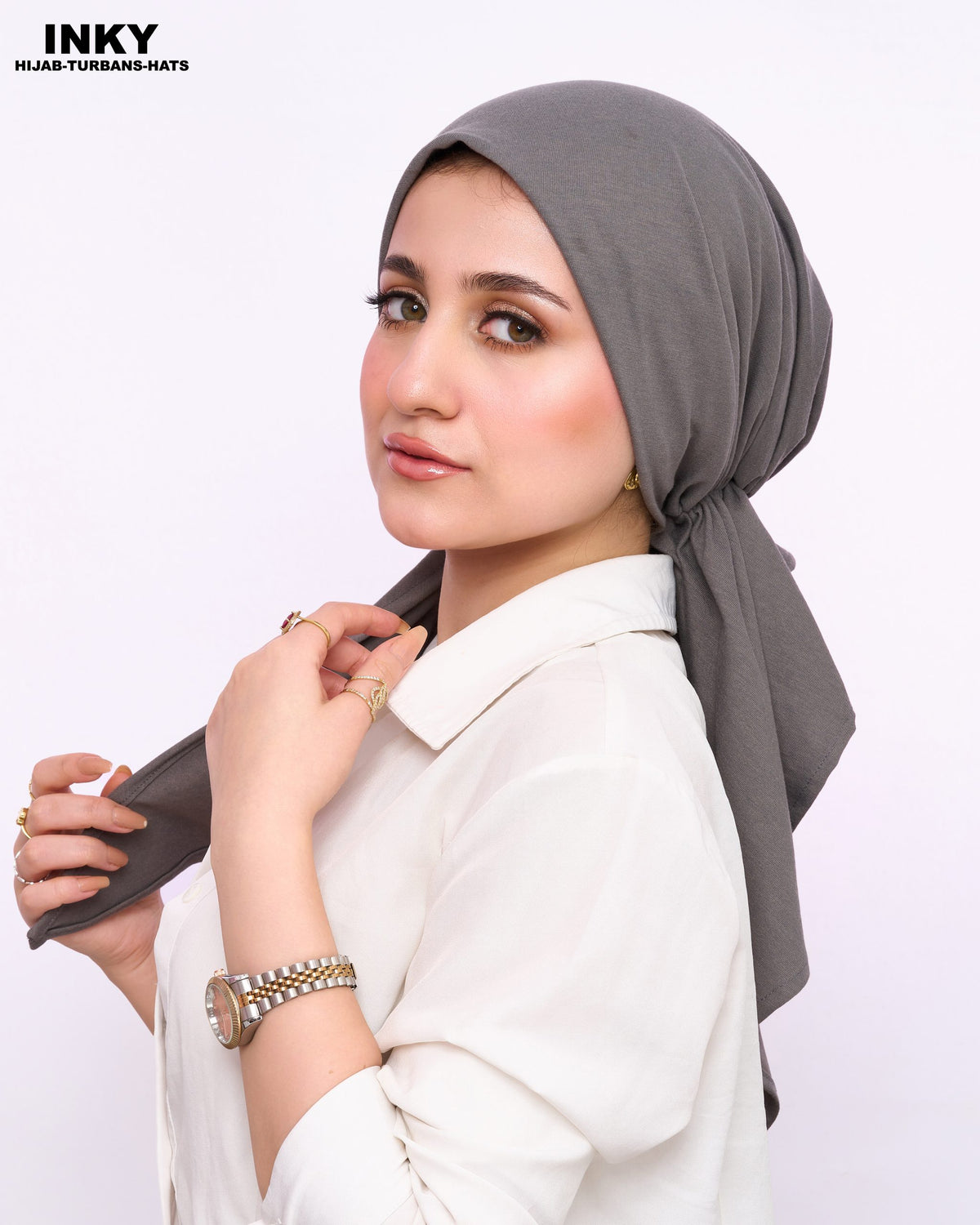 Elegant Pre-Tied Headscarves - Gray