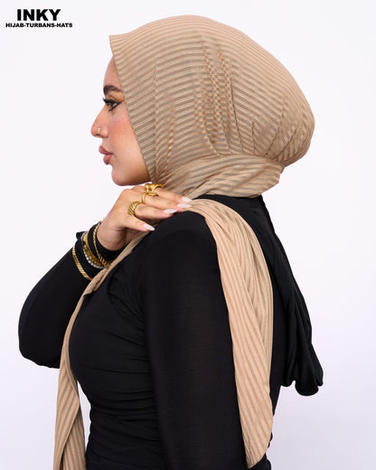 Hijab Ribbed with Pin - Coffee