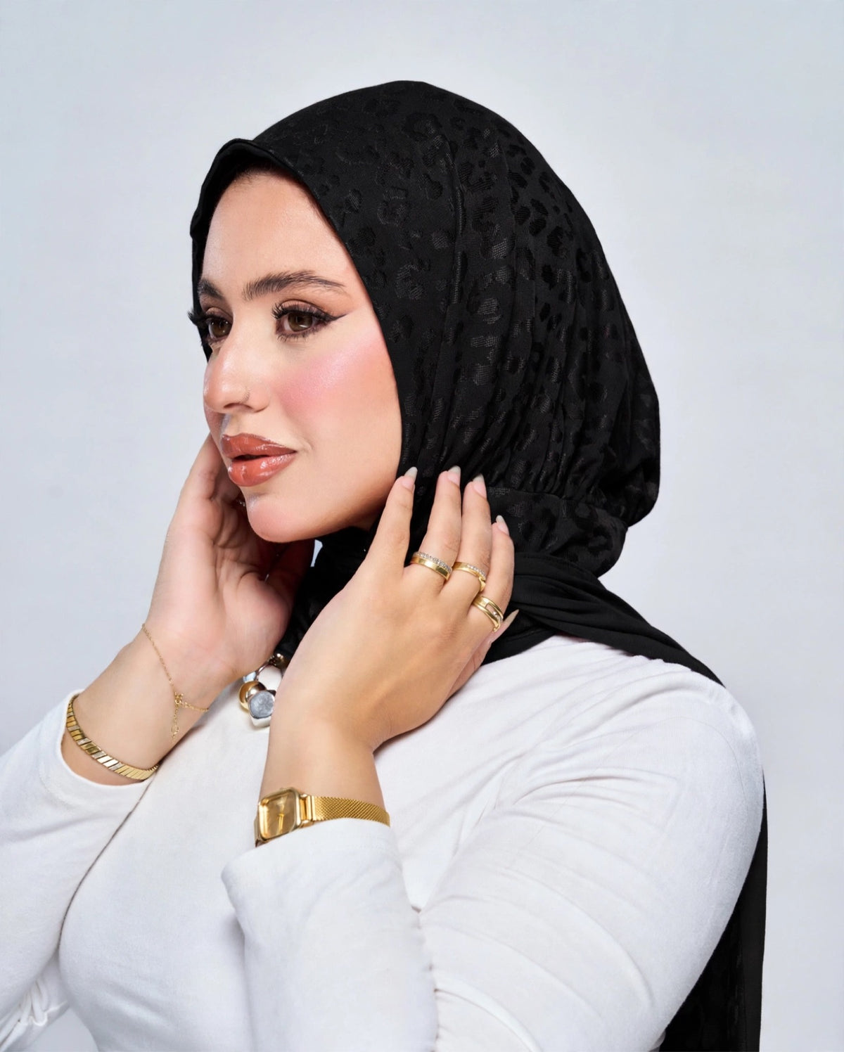 Duo Pin Leopard Hijab - Black