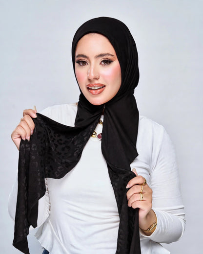 Duo Pin Leopard Hijab - Black