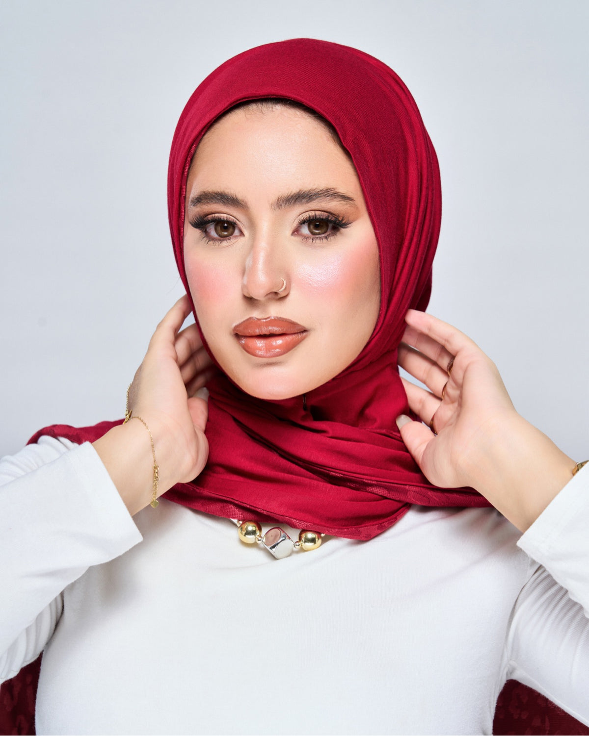 Duo Pin Leopard Hijab - Deep Red