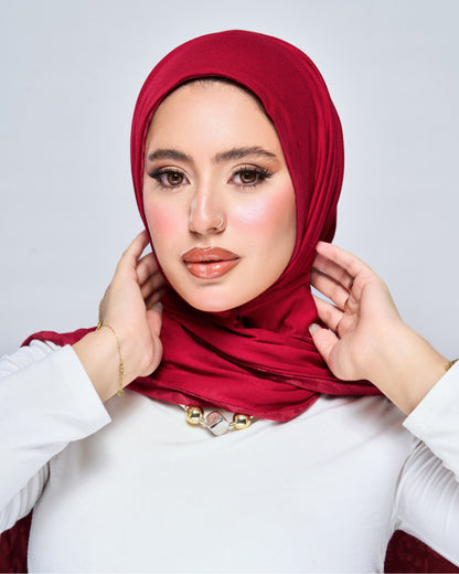 Duo Pin Leopard Hijab - Deep Red