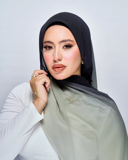 3-in-1 Instant Ombre Chiffon Hijab - Forest Mist Ombre