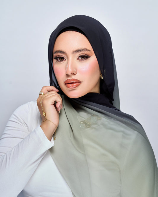 3-in-1 Instant Ombre Chiffon Hijab - Forest Mist Ombre