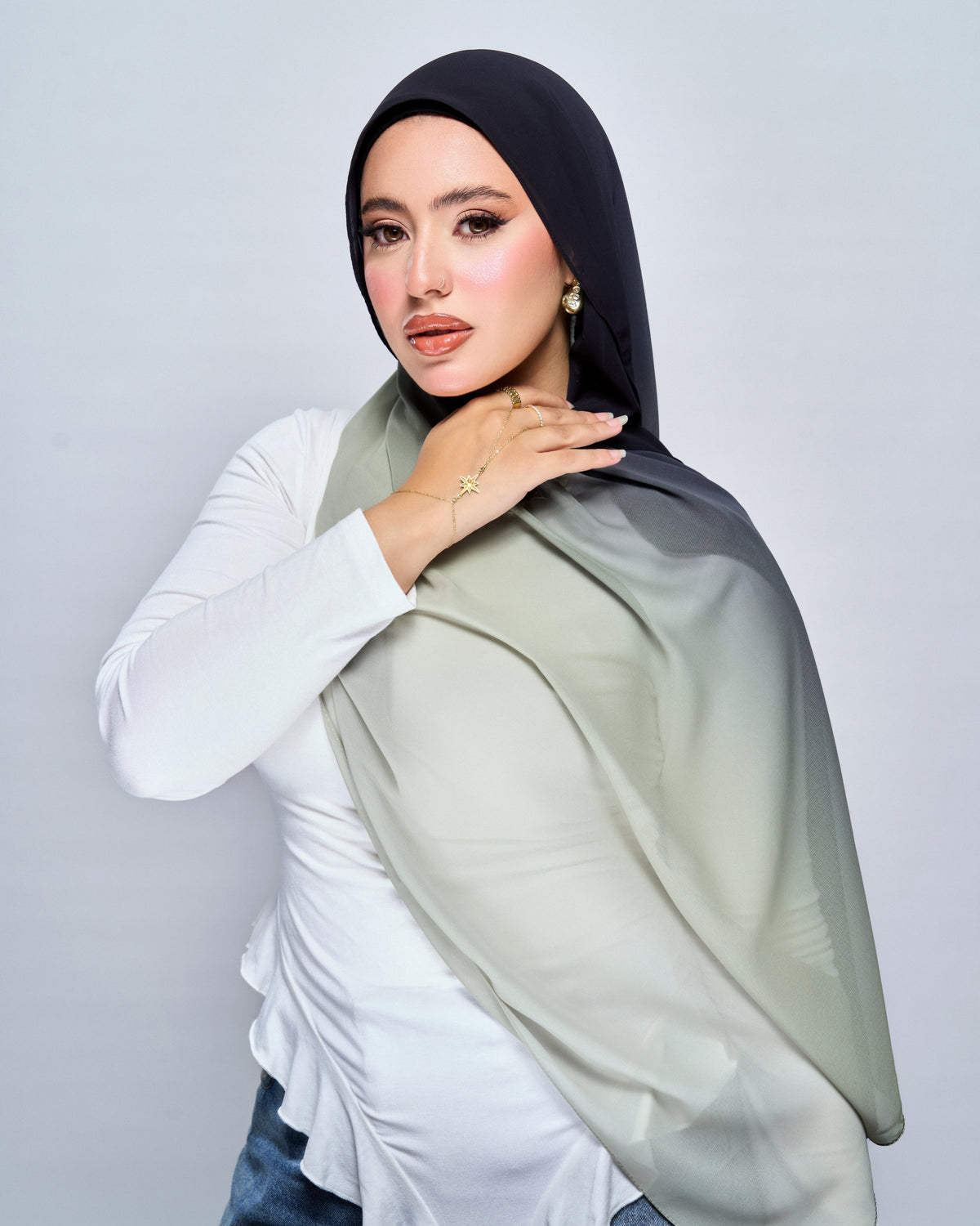 3-in-1 Instant Ombre Chiffon Hijab - Forest Mist Ombre