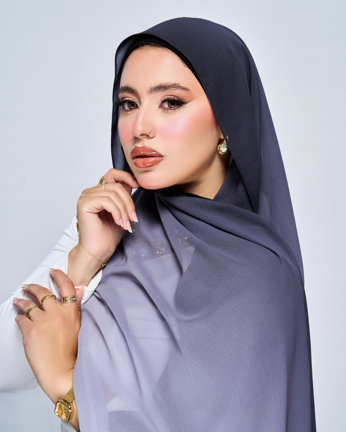 3-in-1 Instant Ombre Chiffon Hijab - Grey Ombre