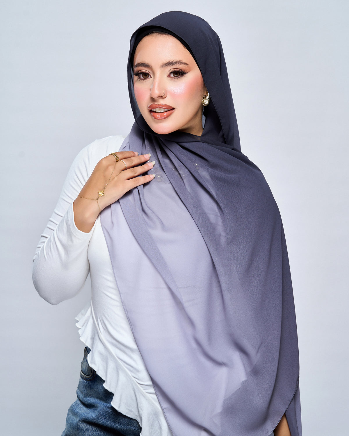 3-in-1 Instant Ombre Chiffon Hijab - Grey Ombre
