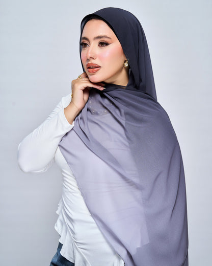 3-in-1 Instant Ombre Chiffon Hijab - Grey Ombre