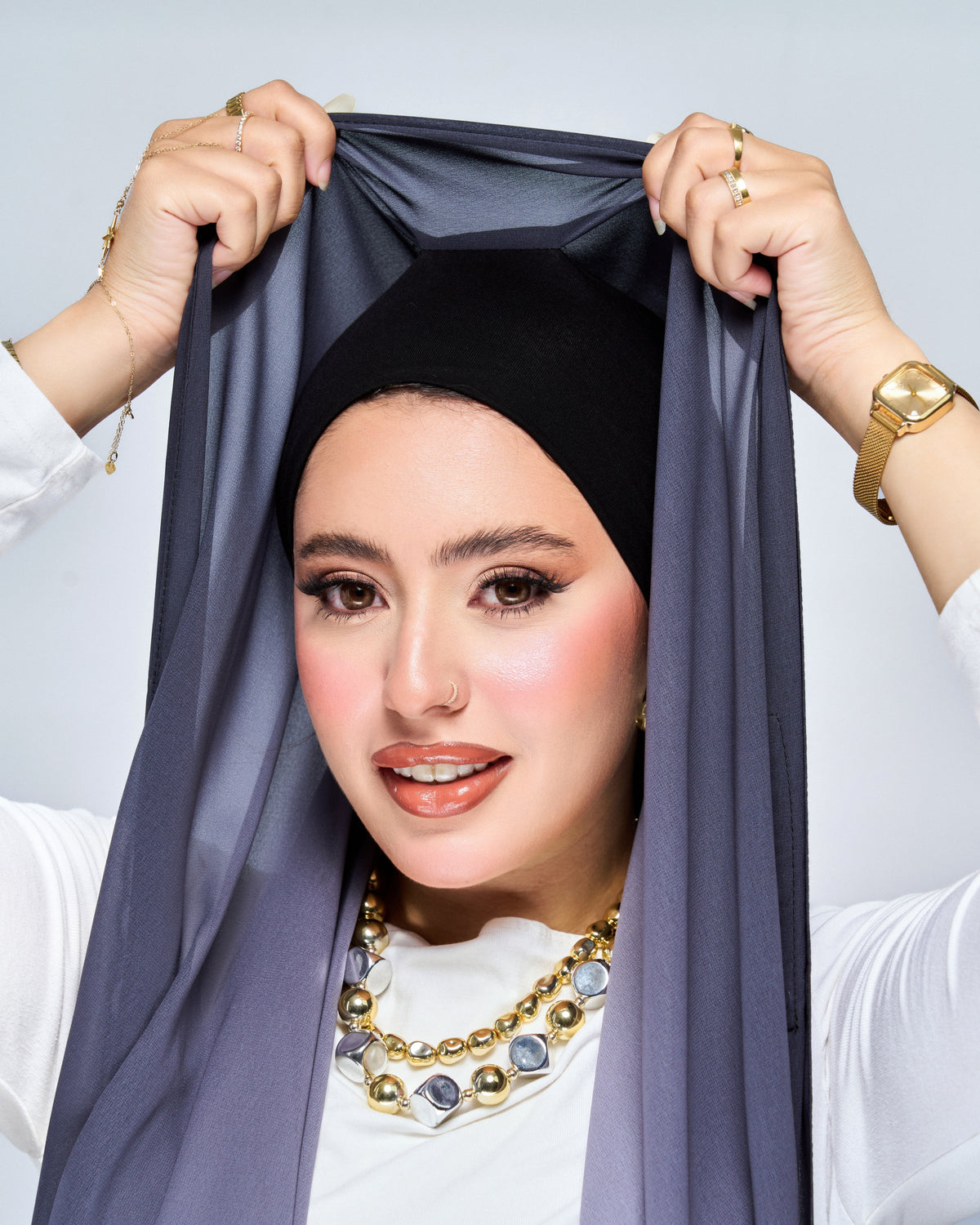 3-in-1 Instant Ombre Chiffon Hijab - Grey Ombre
