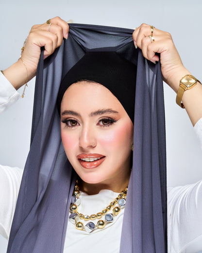 3-in-1 Instant Ombre Chiffon Hijab - Grey Ombre