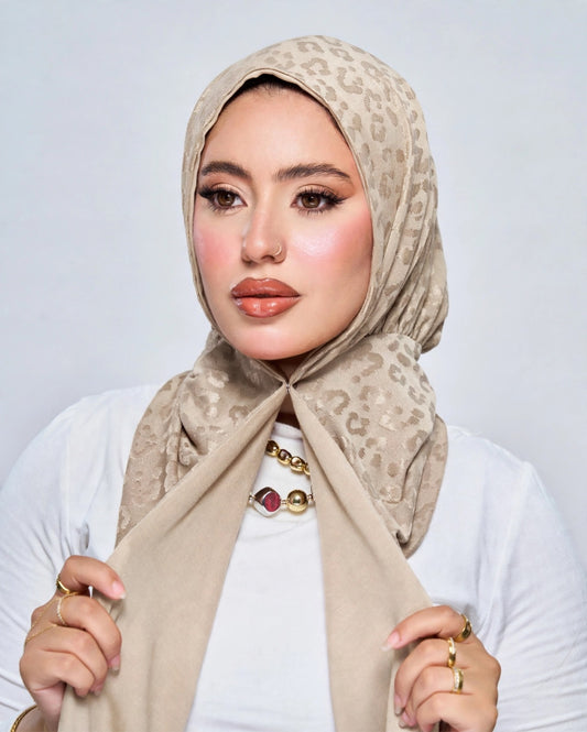 Duo Pin Leopard Hijab - Light Beige