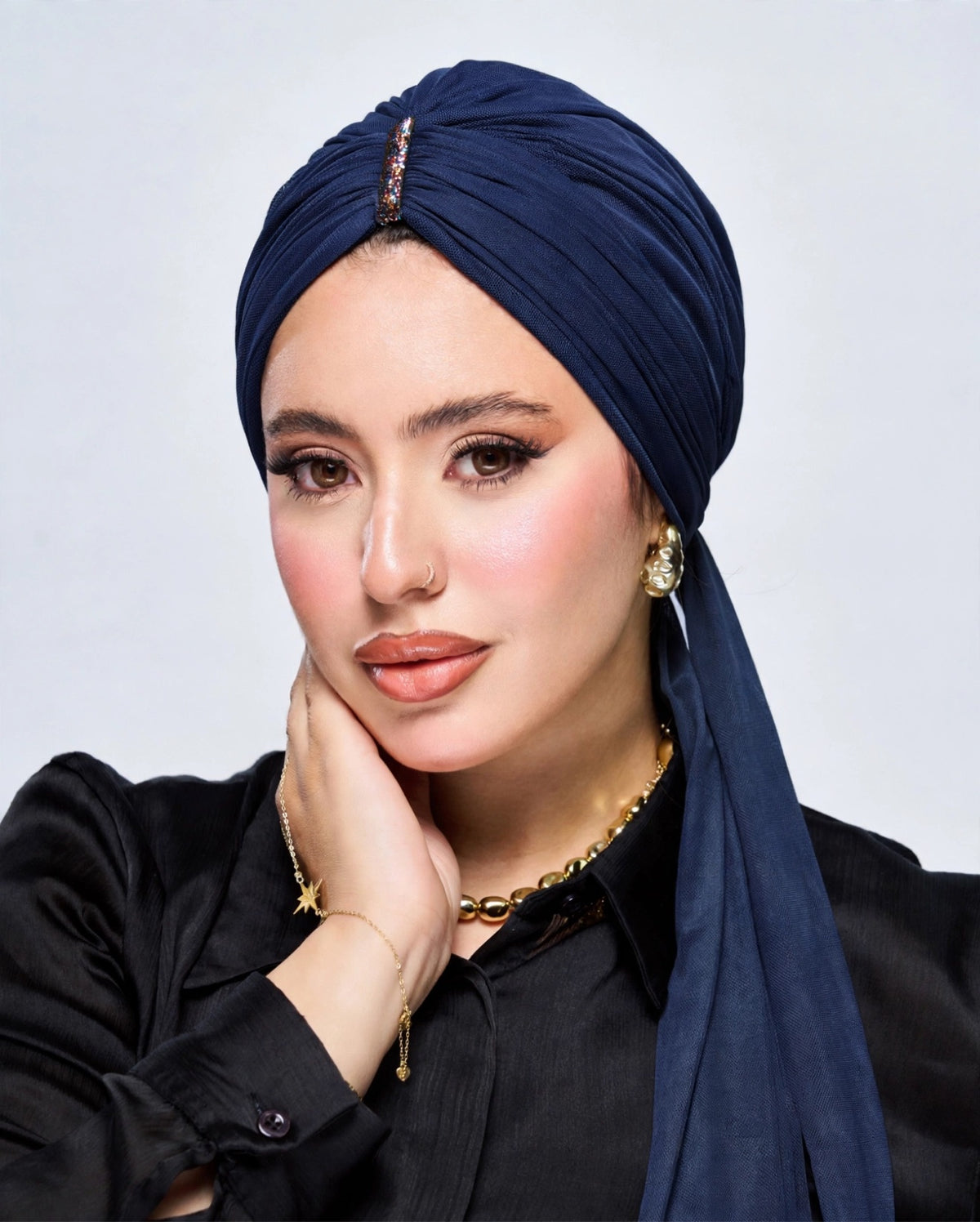 Mesh Turban Hijab - Navy front view