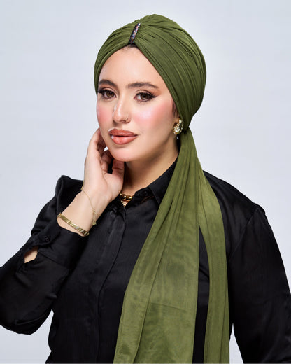 Mesh Turban Hijab - Olive front view