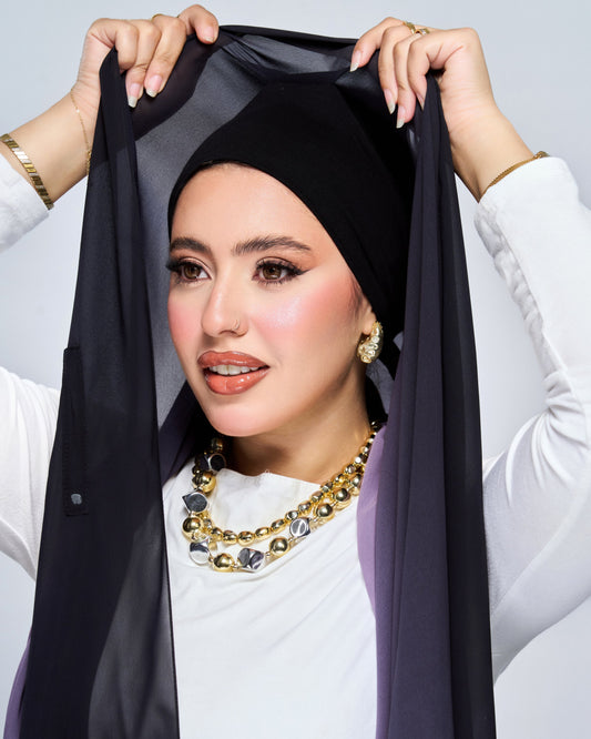 3-in-1 Instant Ombre Chiffon Hijab - Midnight Plum Ombre
