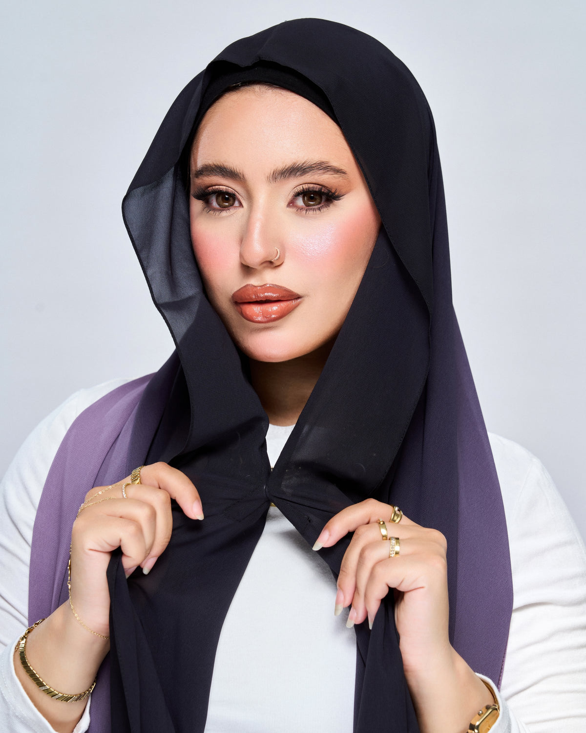 3-in-1 Instant Ombre Chiffon Hijab - Midnight Plum Ombre