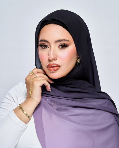 3-in-1 Instant Ombre Chiffon Hijab - Midnight Plum Ombre