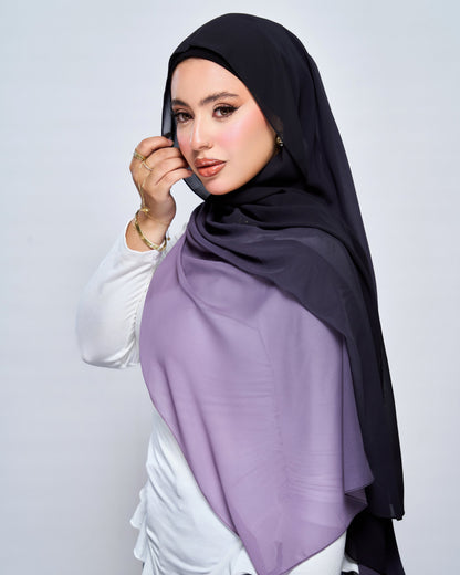 3-in-1 Instant Ombre Chiffon Hijab - Midnight Plum Ombre
