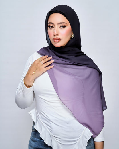 3-in-1 Instant Ombre Chiffon Hijab - Midnight Plum Ombre