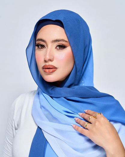 3-in-1 Instant Ombre Chiffon Hijab - Ocean Ombre