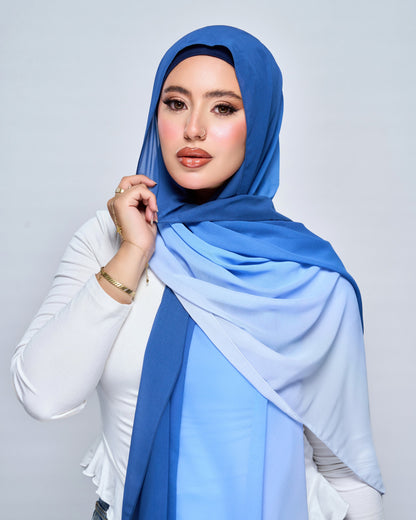 3-in-1 Instant Ombre Chiffon Hijab - Ocean Ombre