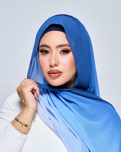 3-in-1 Instant Ombre Chiffon Hijab - Ocean Ombre