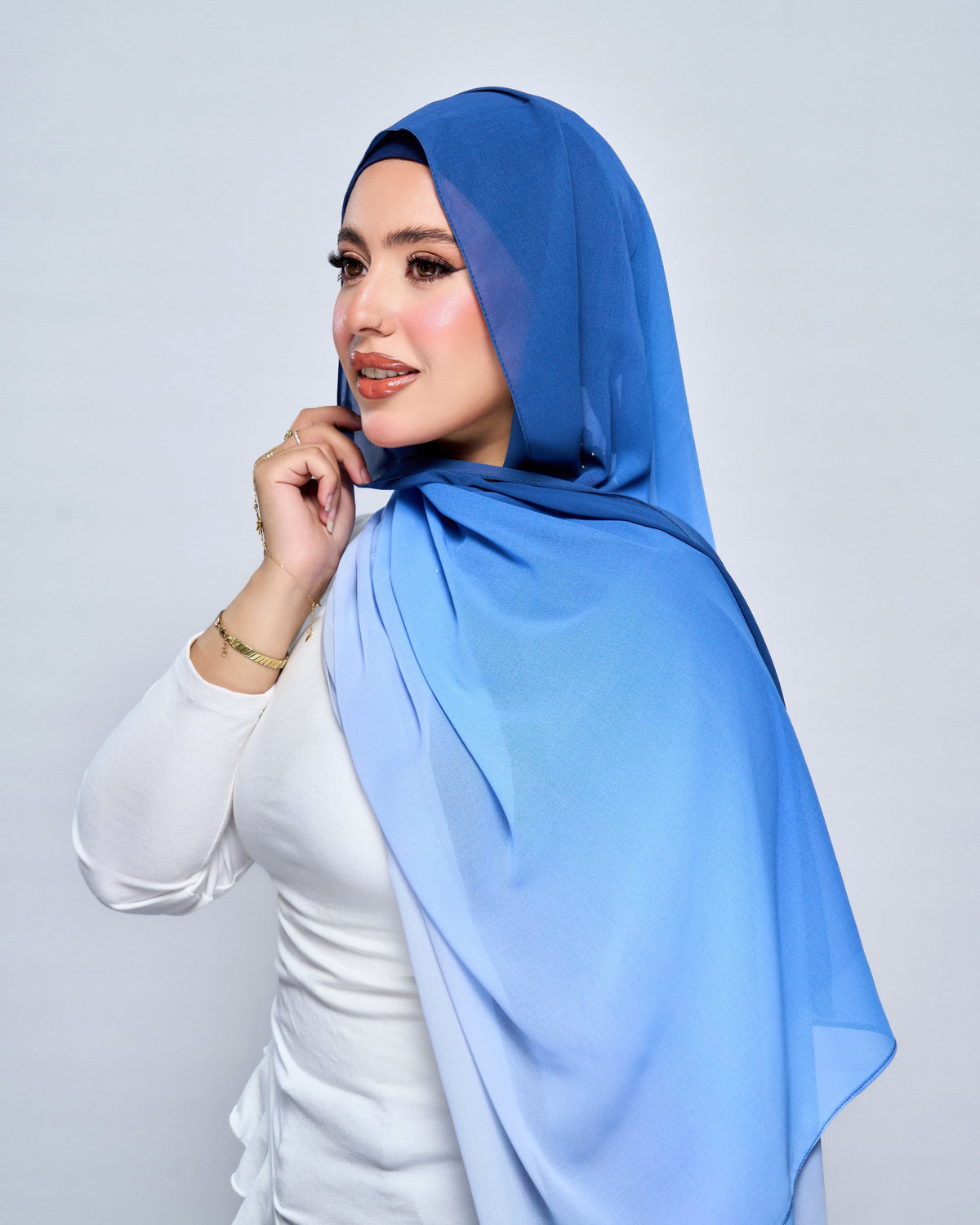 3-in-1 Instant Ombre Chiffon Hijab - Ocean Ombre