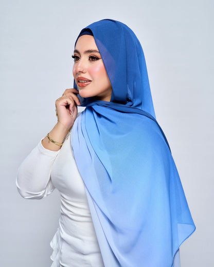 3-in-1 Instant Ombre Chiffon Hijab - Ocean Ombre