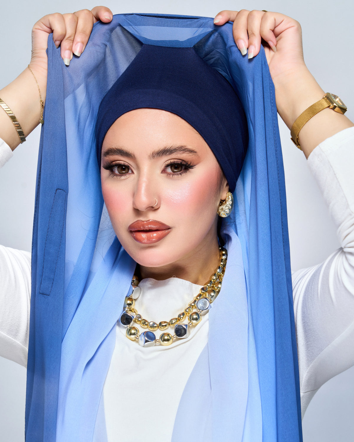 3-in-1 Instant Ombre Chiffon Hijab - Ocean Ombre
