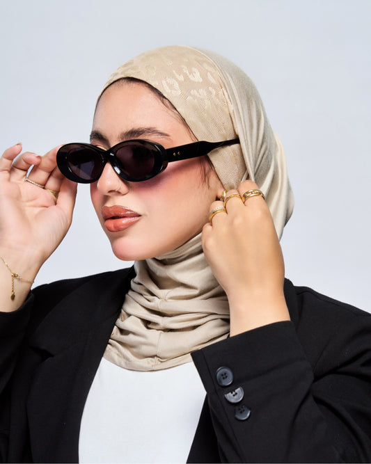 One Piece Leopard Jersey Hijab - Beige