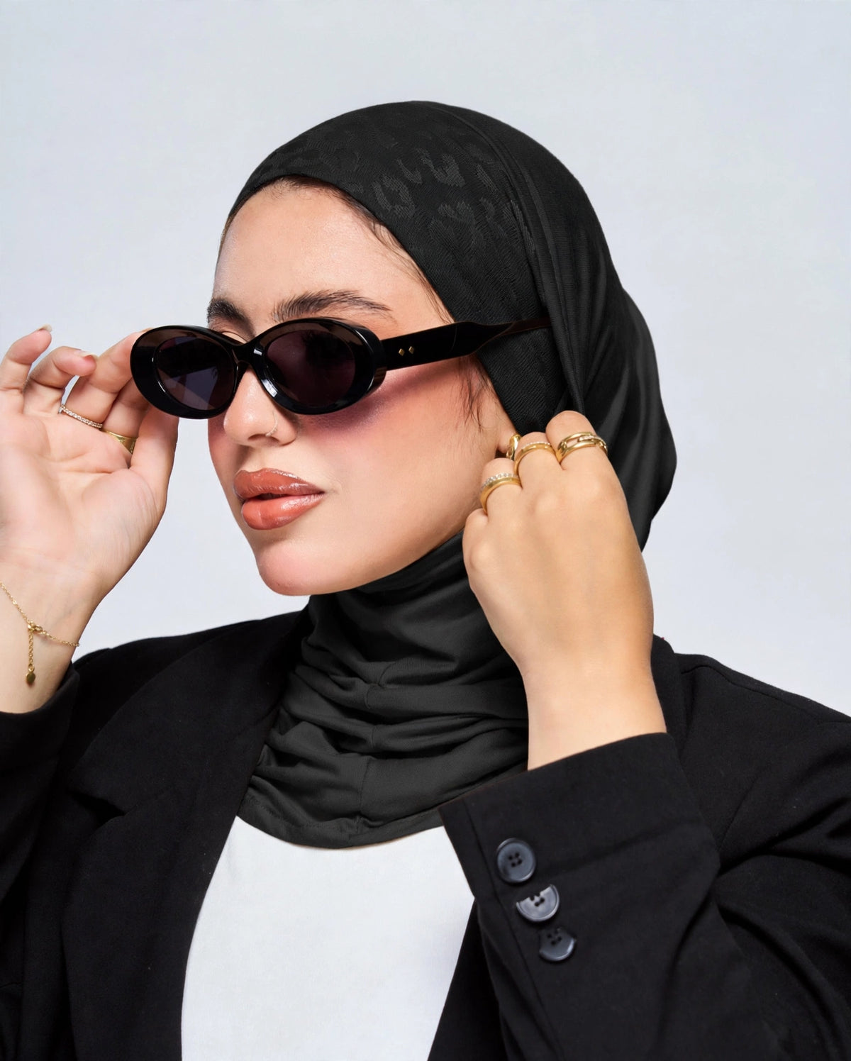One Piece Leopard Jersey Hijab - Black