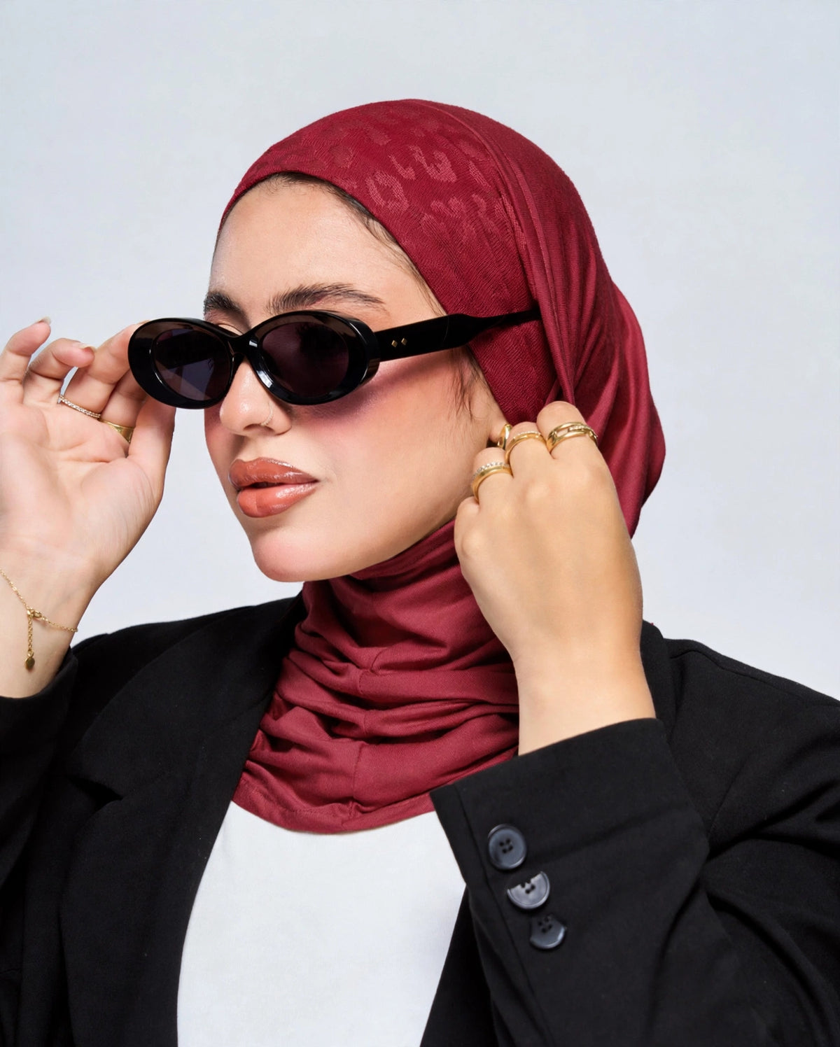 One Piece Leopard Jersey Hijab - Burgundy