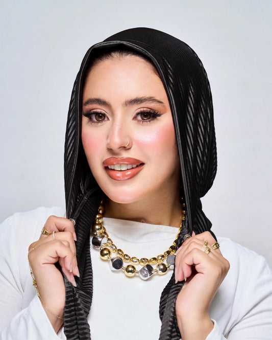 Plisse Snap and Go Hijab - Black