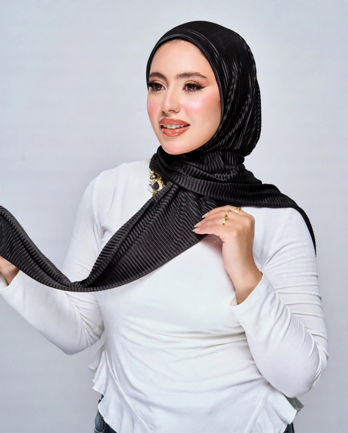 Plisse Snap and Go Hijab - Black