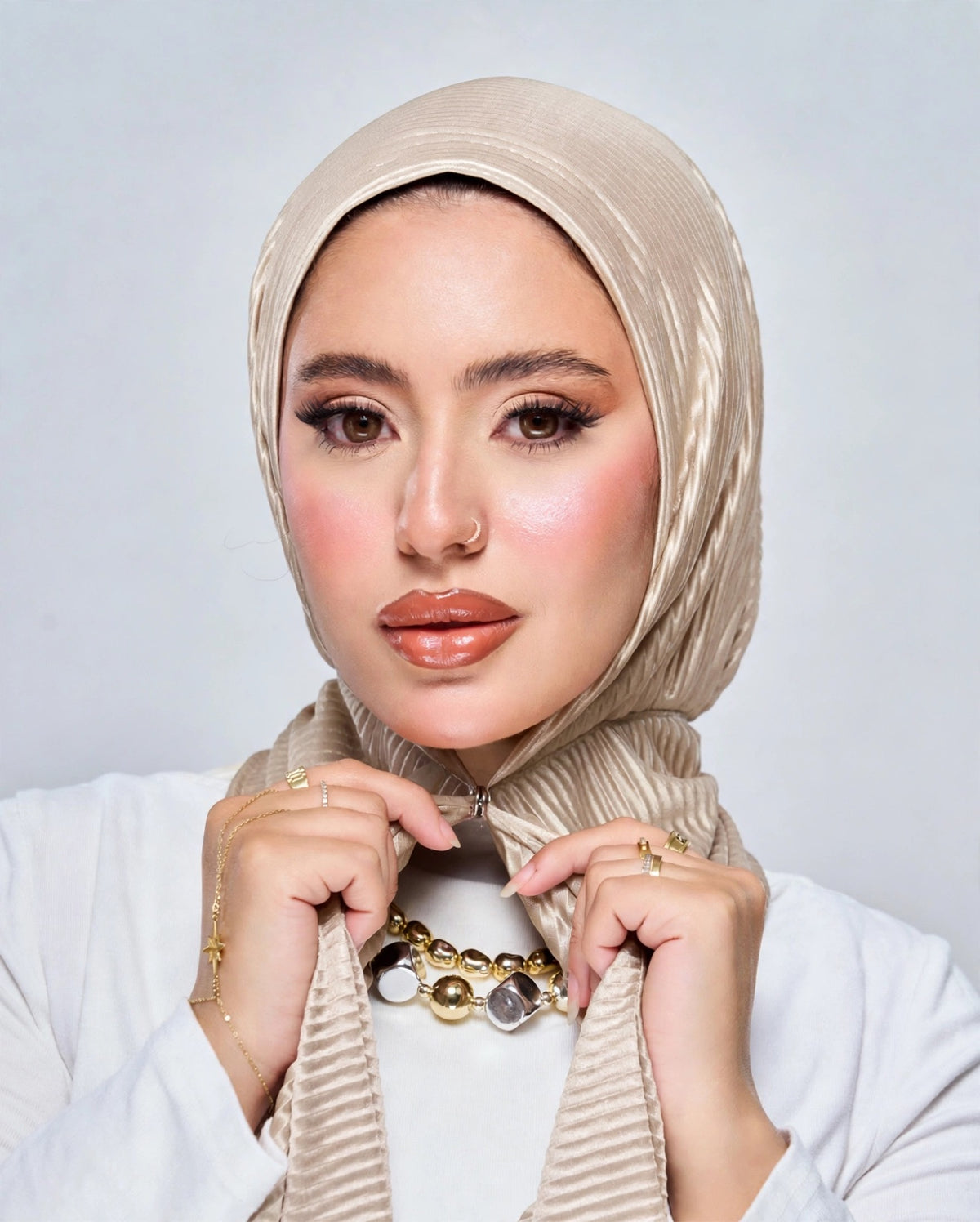 Plisse Snap and Go Hijab - Champagne