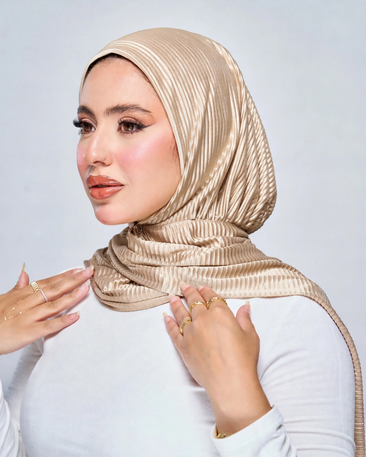 Plisse Snap and Go Hijab - Champagne