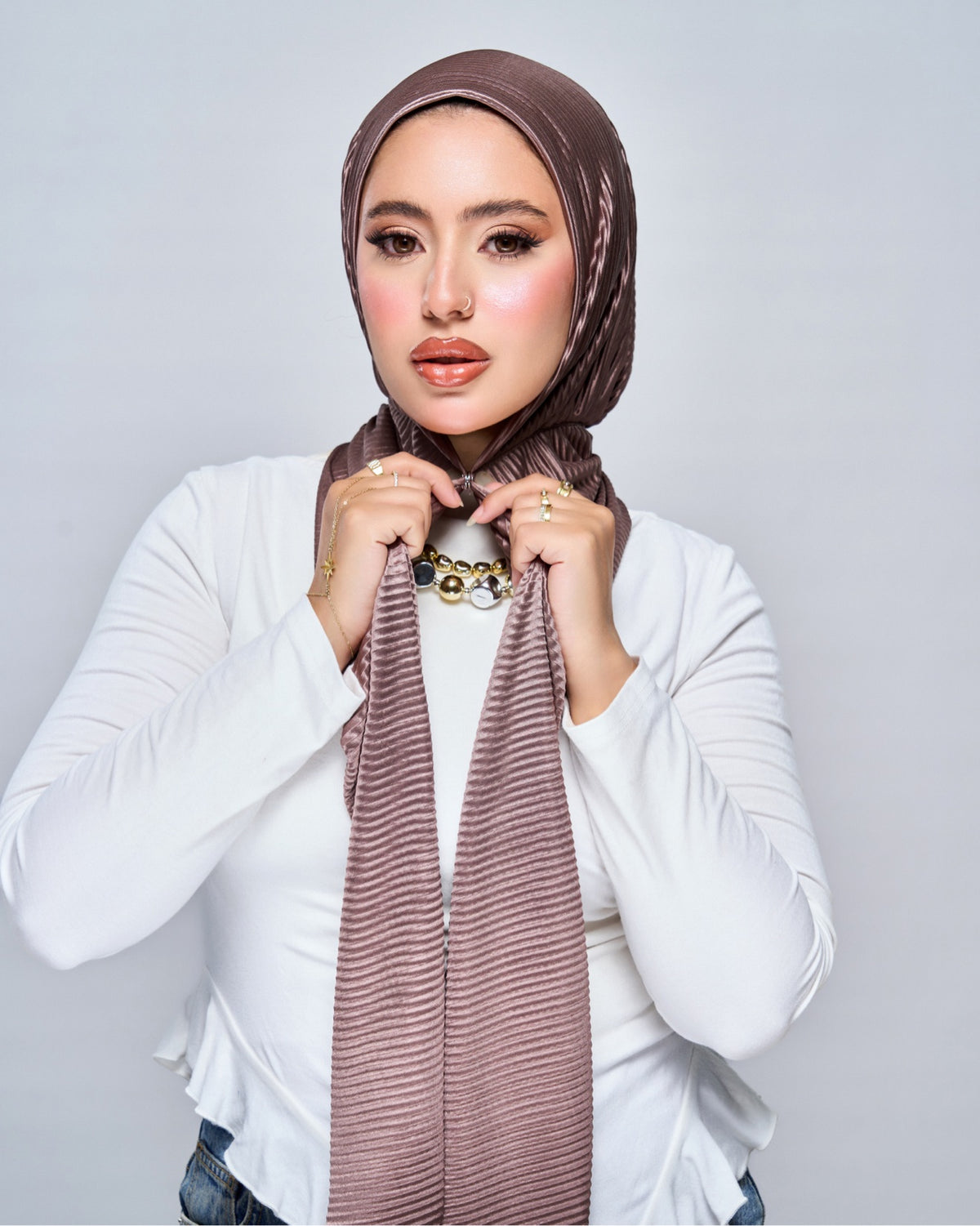 Plisse Snap and Go Hijab - Mauve
