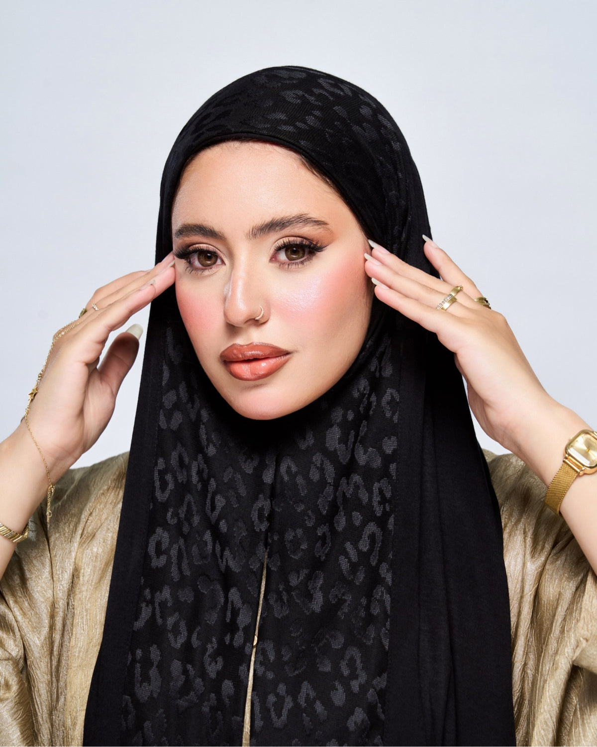 Pre-Sewn Jersey Leopard Hijab - Black