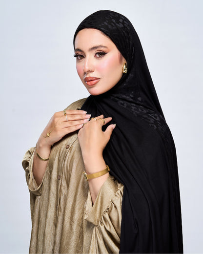Pre-Sewn Jersey Leopard Hijab - Black